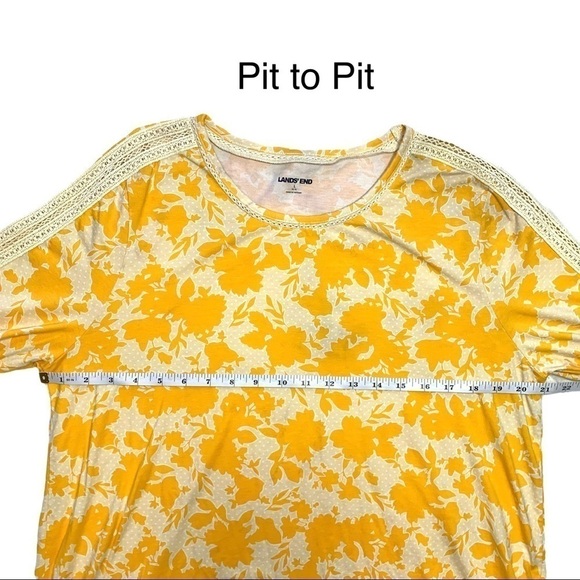 Lands' End Yellow Floral Long Sleeve Crocheted Detail Shirt Top Size Large - Picture 13 of 16